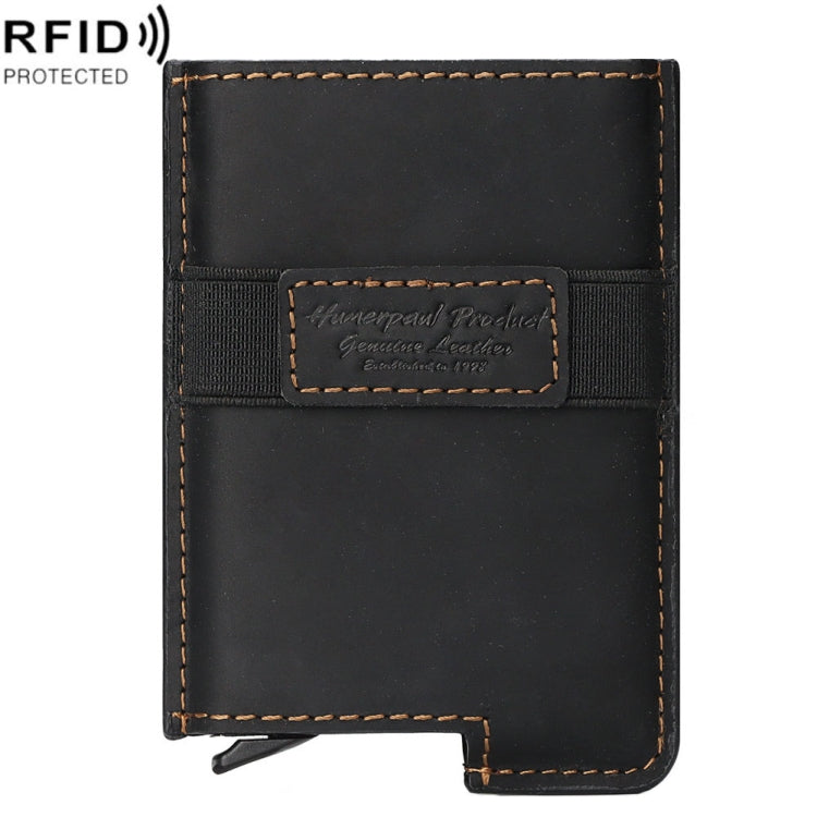 HUMERPAUL BP977 RFID Anti-Theft Card Box Leather Automatic Credit Card Set, BP977 Black, BP977 Dark Brown, BP977 Brown BP977 Black Black