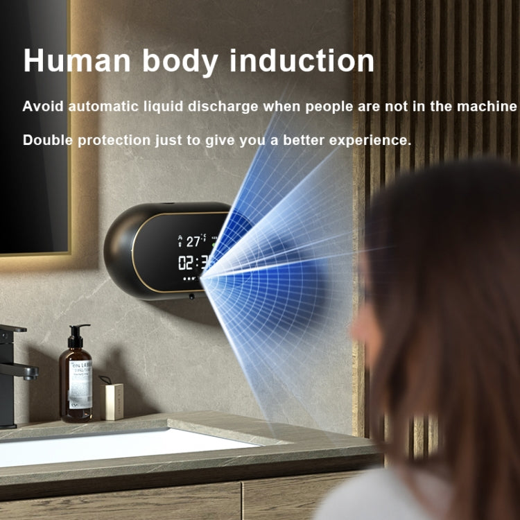 W2 Wall-mounted USB Charging Automatic Foam Soap Dispenser With Time Temperature Display, White, Black