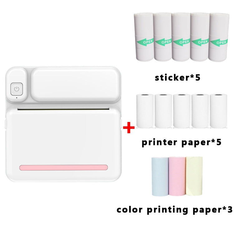 C19 200DPI Student Homework Printer Bluetooth Inkless Pocket Printer, Pink, Blue, Pink Printer Paper x 5, Blue Printer Paper x 5, Pink Sticker x 5, Blue Sticker x 5, Pink Set, Blue Set – Bluetooth Pink Set