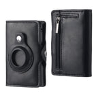 FY2108 Tracker Wallet Metal Card Holder for AirTag 2nd Gen / AirTag 1st Gen, Crazy Horse (Black)