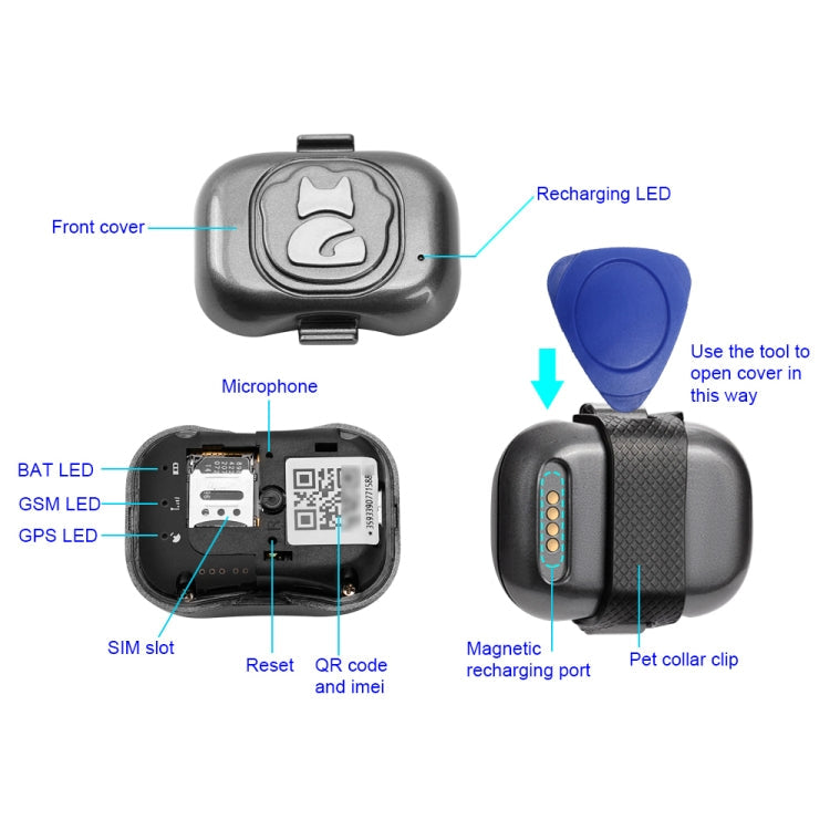 G16 Pets GPS Tracker IP67 Waterproof Smart Collar Anti-lost Tracking for Dog Cat, G16 Pets GPS – Waterproof, Card Slot