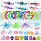Large Torpedo Diving Swimming Pool Toys Children Summer Water Toys, 4PCS Torpedo, 3PCS Octopus, 4PCS Hard Ring, 4PCS Soft Ring, 3PCS Small Seaweed, 3PCS Big Seaweed, 8PCS Small Stones (large), 8PCS Big Stones (small), 4PCS Sea Horses, 4PCS Sharks      ...