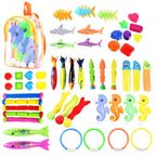 Large Torpedo Diving Swimming Pool Toys Children Summer Water Toys, 4PCS Torpedo, 3PCS Octopus, 4PCS Hard Ring, 4PCS Soft Ring, 3PCS Small Seaweed, 3PCS Big Seaweed, 8PCS Small Stones (large), 8PCS Big Stones (small), 4PCS Sea Horses, 4PCS Sharks      ...