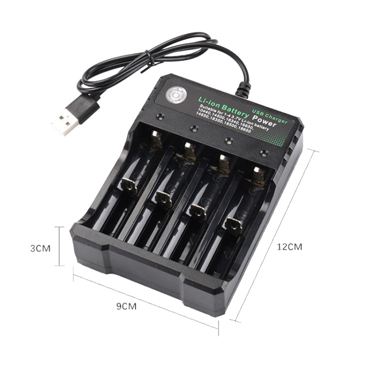 18650 4.2V Lithium Battery USB Independent 4 Slot Charger, 4 Slot USB(Black) – TPU
