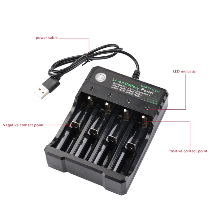 18650 4.2V Lithium Battery USB Independent 4 Slot Charger, 4 Slot USB(Black) – TPU