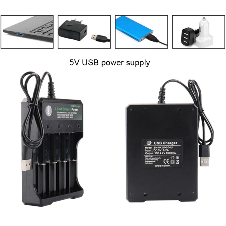 18650 4.2V Lithium Battery USB Independent 4 Slot Charger, 4 Slot USB(Black) – TPU