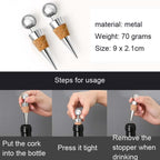 2 PCS Metal Cork Red Wine Stoppers Synthetic Wood Wine Corks, Metal Cork Wine Corks