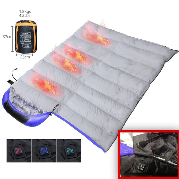 USB Electric Heating Down Cotton Sleeping Bag 3-speed Temperature Adjustment, (180+30)x75cm Orange