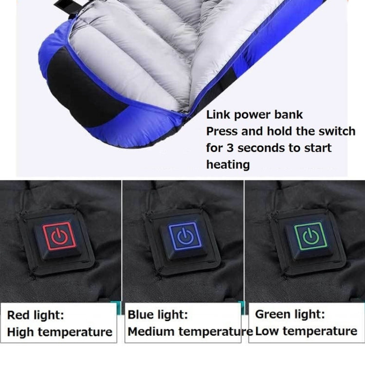 USB Electric Heating Down Cotton Sleeping Bag 3-speed Temperature Adjustment, (180+30)x75cm Orange