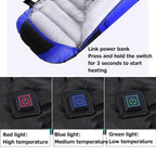 USB Electric Heating Down Cotton Sleeping Bag 3-speed Temperature Adjustment, (180+30)x75cm Orange
