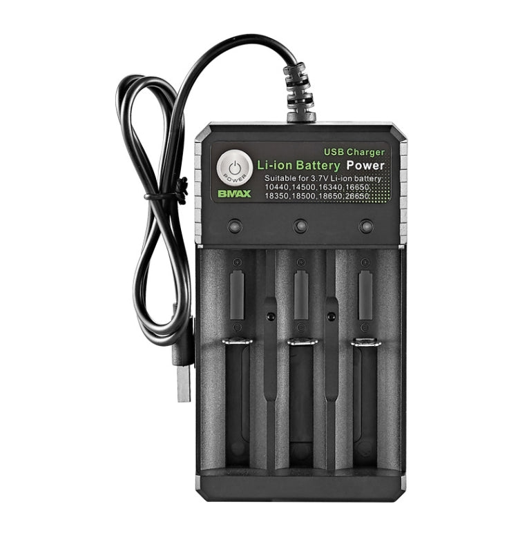BMAX 18650 3 Slot USB Charging Seat 3.7/4.2V Independent Lithium Battery Charger, 3 Slot USB(Black) 3 Slot USB(Black)