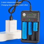 BMAX 18650 3 Slot USB Charging Seat 3.7/4.2V Independent Lithium Battery Charger, 3 Slot USB(Black)