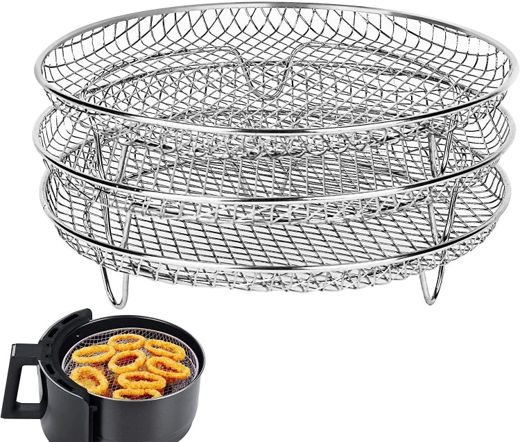 Air Fryer Accessories 8-inch Three Layer Round Grill Steam Rack, Round Round