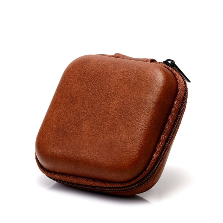 Retro Leather USB Data Cable Storage Bag Earphone Headset Case Pouch Box, Black, Brown, Gray – Leather Brown