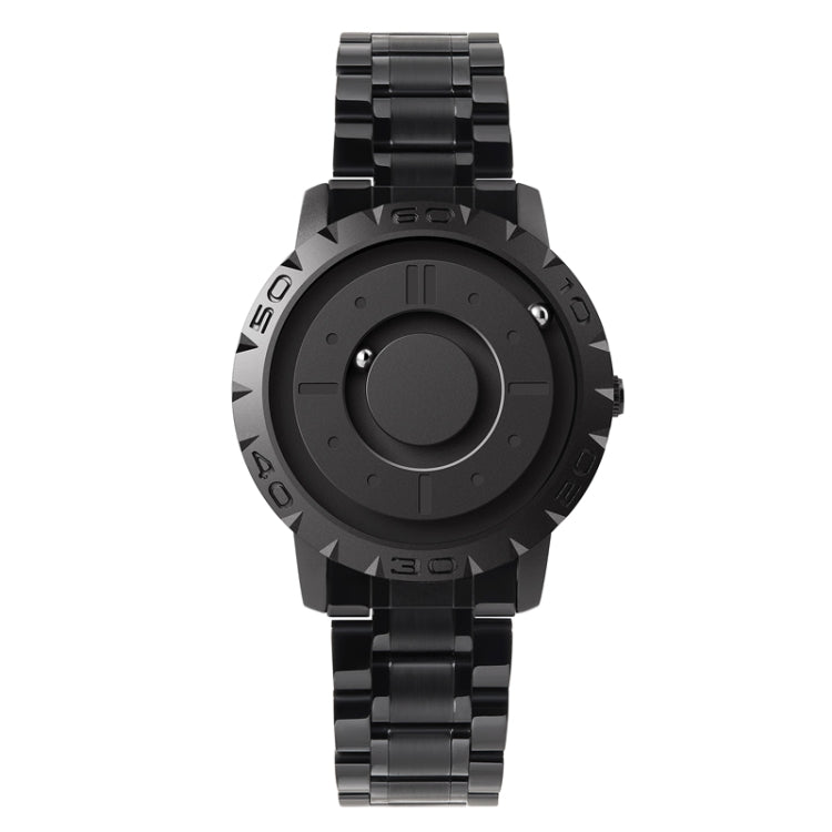 EUTOUR E030 Magnetic Ball Men Bezel-Free Design Watch Black Steel Strip