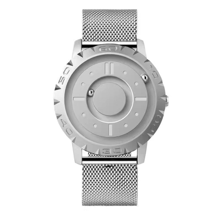 EUTOUR E030 Magnetic Ball Men Bezel-Free Design Watch Silver Net Strip
