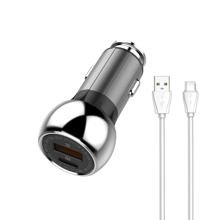 LDNIO C1 36W PD + QC 3.0 Car Fast Charger High Power Intelligent USB Car Charger, with Micro USB Cable, with 8 Pin Cable, with USB-C/Type-C Cable with Micro USB Cable