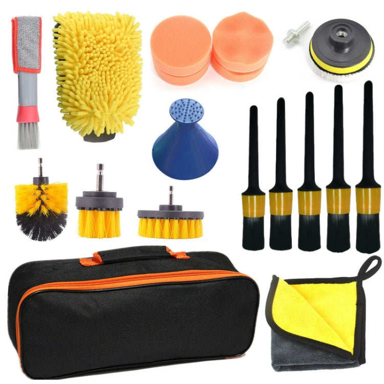 19 PCS / Set Car Beauty Cleaning Brush Details Brush Washing Glove Tool Set, 19 in 1 Red Ring, 19 in 1 Yellow Ring – Waterproof 19 in 1 Yellow Ring Yellow Ring