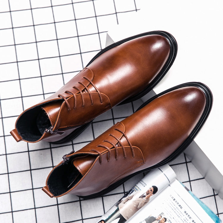 WJZ-G11 Men British Pointed Leather Shoes Business Casual Boots, 38, 39, 40, 41, 42, 43, 44, 45 – Leather 44 Brown