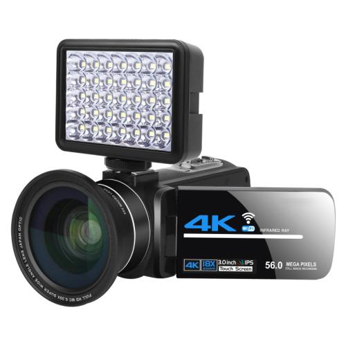 5600PX Zoomable 4K Digital Video Camera Black, Black, With Fill Light + Wide Angle Lens, With Hood + Microphone + Wide-angle Lens, With Stabilizers Kit With Fill Light + Wide Angle Lens
