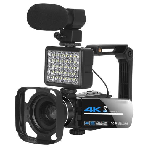 5600PX Zoomable 4K Digital Video Camera Black, Black, With Fill Light + Wide Angle Lens, With Hood + Microphone + Wide-angle Lens, With Stabilizers Kit With Stabilizers Kit