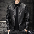 Men Washed PU Padded Slim-Fit Motorbike Leather Jacket, M, L, XL, XXL, XXXL, 4XL M Black