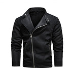 Mens Lapel Leather Motorcycle Jacket, S, M, L, XL, XXL, 3XL S Black
