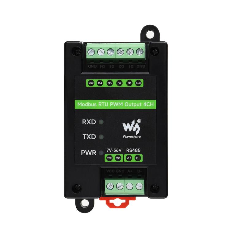 Waveshare Industrial 4-Ch PWM Output Module Modbus RTU RS485, Adjustable Frequency & Duty Cycle, Modbus RTU PWM Output 4CH Modbus RTU PWM Output 4CH