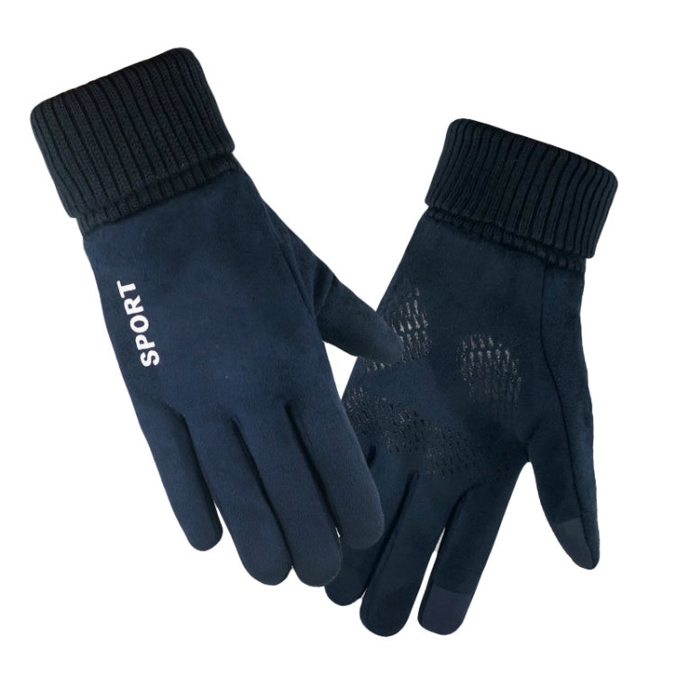 Q35 Suede Men Warm Gloves Touch Screen Sports Cycling Gloves, Q35 Khaki, Q35 Black, Q35 Dark Blue – Wear-resistant, Non-slip Q35 Dark Blue Dark Blue
