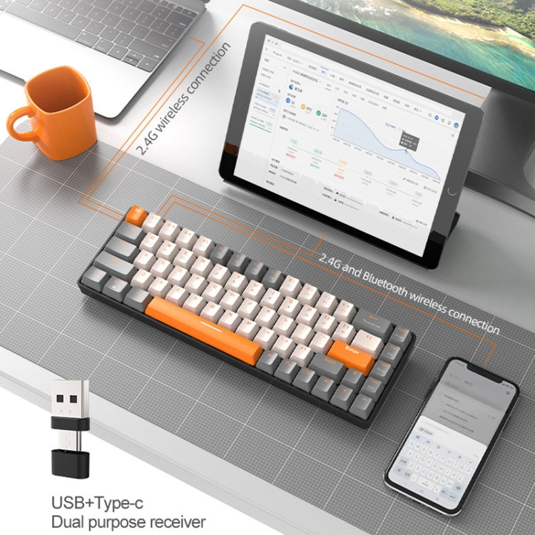ZIYOU LANG K68 68 Keys Bluetooth Wireless Dual Model Mechanical Keyboard, Style:, Red Shaft Version (Shimmering), Green Shaft Version (Gray), Red Shaft Version (Gray) – Wear-resistant, Bluetooth