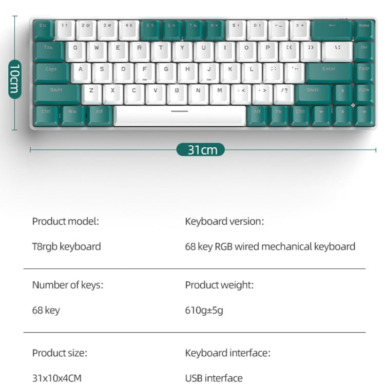 ZIYOU LANG T8 68 Keys RGB Gaming Mechanical Keyboard, Cable Length: 1.5m, Style:, T8 Micro Light Version Green Shaft – Durable Build, Easy to Use