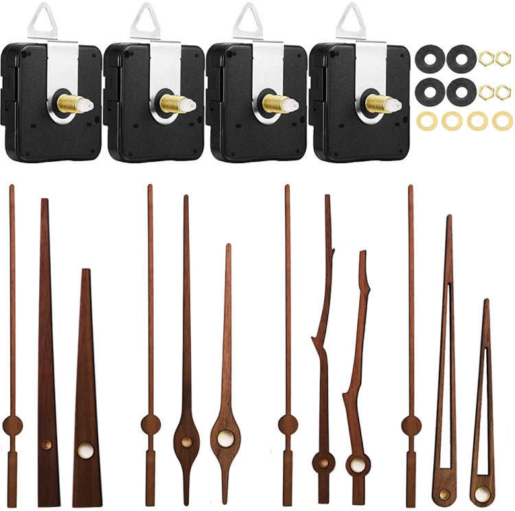 Quartz Clock Dial Repair Kit DIY Wall Clock Parts,Spec:, 4 Movements+4 Sets Needles, Movement+S01 Wooden Needle, Movement+S02 Wooden Needle, Movement+S03 Wooden Needle, Movement+S04 Wooden Needle 4 Movements+4 Sets Needles