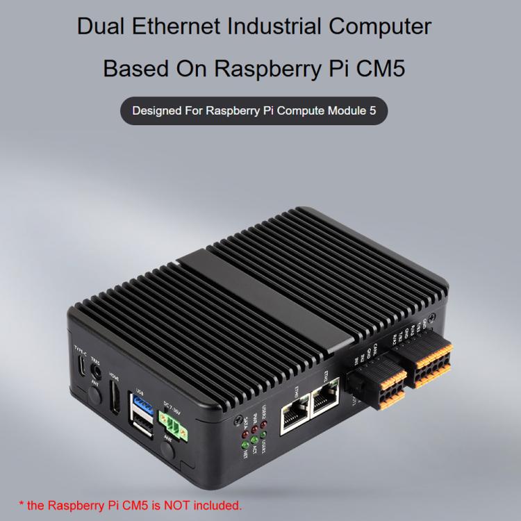 Waveshare Gigabit/2.5G Dual Ethernet Industrial Computer Based On Raspberry Pi CM5, 4 x RS485, 2×RS485+2×RS232