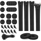 3 In 1 0.5m Kit Cord Management Organizer Kit Cable Sleeve With Zipper Cable Clip, 5 In 1, 3 In 1 0.5m Kit, 4pcs Zipper Ties, 3 In 1 5m Kit 5 In 1