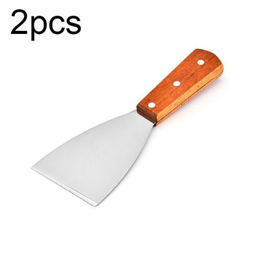 2pcs Stainless Steel Pizza and Steak Shovel Wooden Handle Slanted Shovel Kitchen Tool S