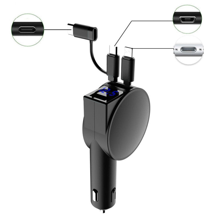 3 In 1 40W Fast Charging Dual Cable Retractable Car Charger, 40W 40W Black