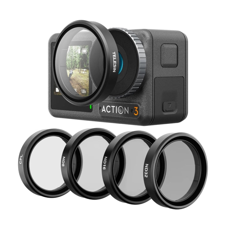 For DJI OSMO Action 3 / 4 TELESIN ND CPL Filter Set Aluminium Alloy Frame Lens, CPL+ND8/16/32 CPL+ND8 16 32