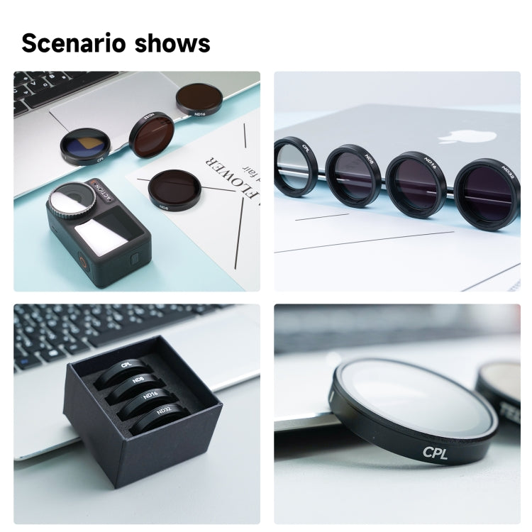For DJI OSMO Action 3 / 4 TELESIN ND CPL Filter Set Aluminium Alloy Frame Lens, CPL+ND8/16/32