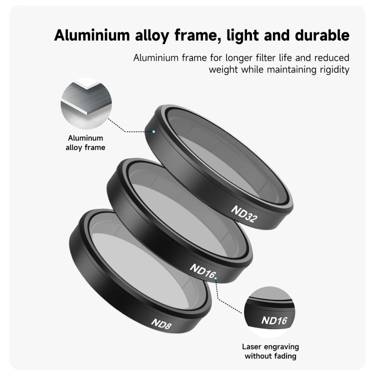 For DJI OSMO Action 3 / 4 TELESIN ND CPL Filter Set Aluminium Alloy Frame Lens, CPL+ND8/16/32