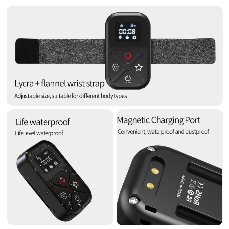 TELESIN T10 80m Bluetooth Remote Control For GoPro Hero11 Black / HERO10 Black / HERO9 Black / HERO8 Black /Max – Waterproof, Bluetooth, TPU, For GoPro