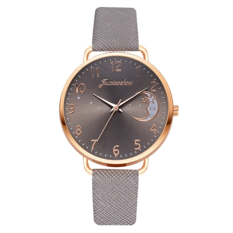 Ladies Moon Pattern Dial PU Strap Quartz Watch, White, Yellow, Red, Purple, Blue, Black, Pink, Grey, Brown, Red+Bracelet, Black+Bracelet, Tianlan+Bracelet Grey