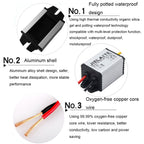JIELAITE LK1253 15W Aluminum Alloy Intelligent Protection Waterproof Car Power Converter, 12V to 3V/3A, 12V to 3.3V/3A, 12V to 3.7V/3A, 12V to 4.2V/3A, 12V to 5V/3A, 12V to 6V/3A, 12V to 7.5V/3A, 12V to 9V/2A