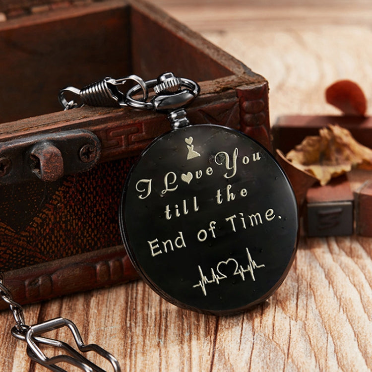Engraved Vintage Commemorative Quartz Pocket Watch Round Watch, Style:, I Love You (Black), Forever (Gold), Forever (Silver), Forever (Black), Matte Ancient Copper, Grandpa, Husband, Hushand (Silver), Grandson (Black), I Love You (Gold)... – Durable... I Love You (Black)