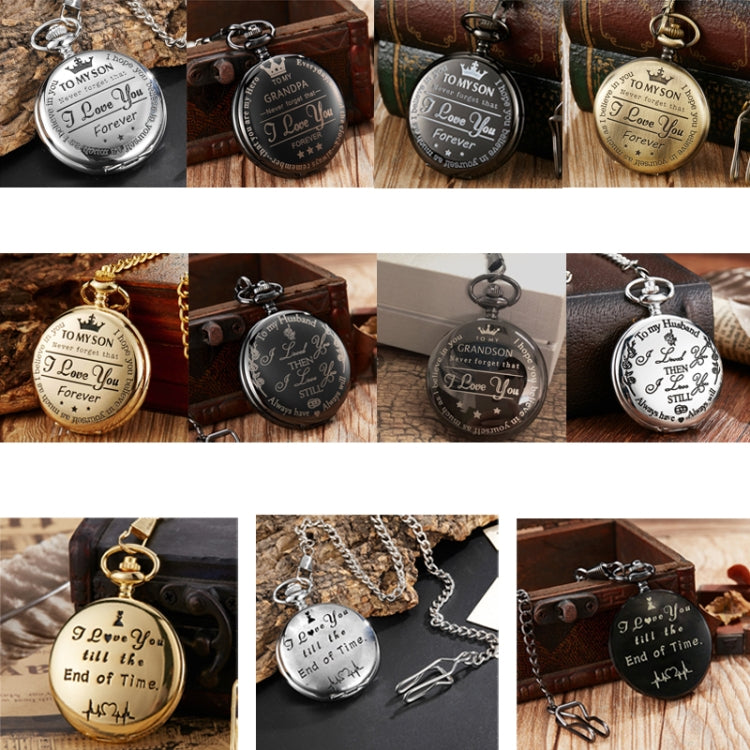 Engraved Vintage Commemorative Quartz Pocket Watch Round Watch, Style:, I Love You (Black), Forever (Gold), Forever (Silver), Forever (Black), Matte Ancient Copper, Grandpa, Husband, Hushand (Silver), Grandson (Black), I Love You (Gold)... – Durable...