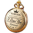 Engraved Vintage Commemorative Quartz Pocket Watch Round Watch, Style:, I Love You (Black), Forever (Gold), Forever (Silver), Forever (Black), Matte Ancient Copper, Grandpa, Husband, Hushand (Silver), Grandson (Black), I Love You (Gold)... – Durable...