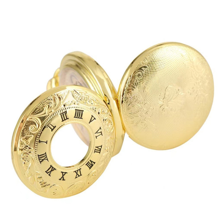pm240 Classic Double Open Double Face Vintage Manual Mechanical Pocket Watch with Roman Lettering, Black Shell Black Face Gold Movement, Silver Shell Silver Face Silver Movement, Gold Shell Gold Face Movement, Round Opening Gold Shell Gold Face Round Opening Gold Shell Gold Face Round opening golden shell gold noodles