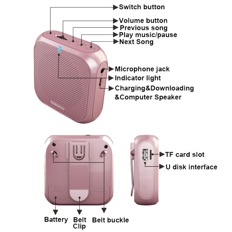 Rolton K400 Mini Audio Speaker Megaphone Voice Amplifier Support FM Radio TF MP3, K400