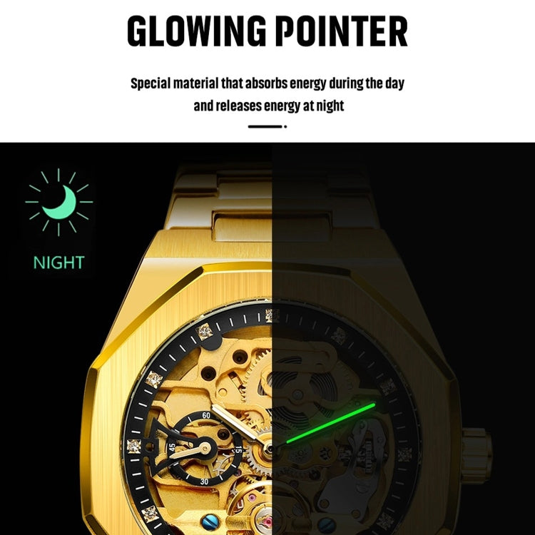 FORSINING F980 Luminous Three Eye Six Shot Weekly Steel Belt Men Fully Automatic Mechanical Watch