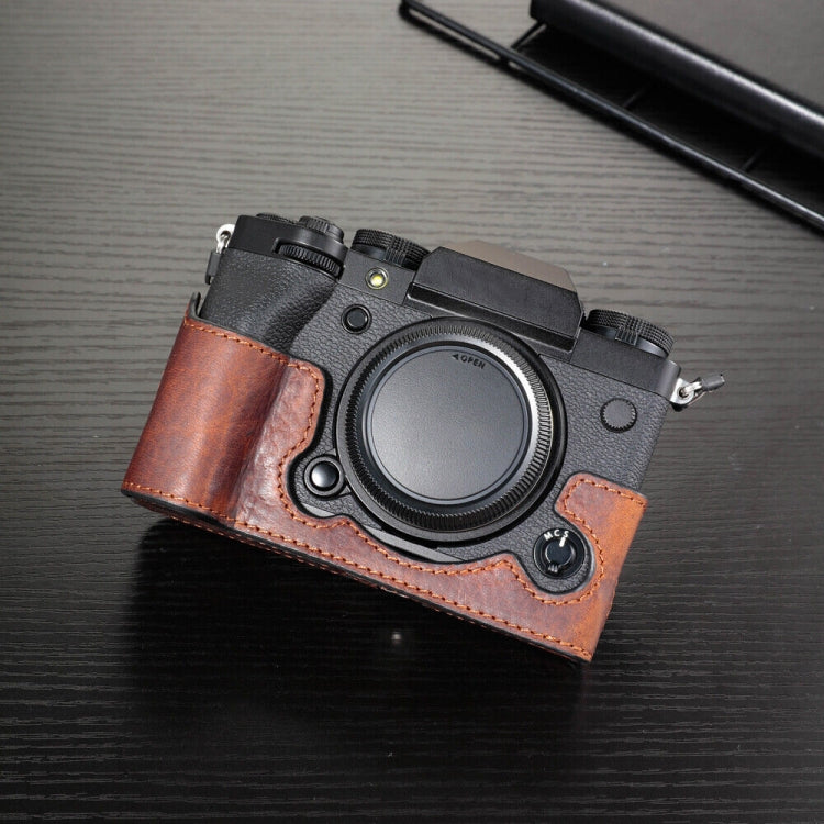 For FUJIFILM X-T5 Camera Cowhide Bag Anti-scratch Protective Case Base Cover Deep Coffee