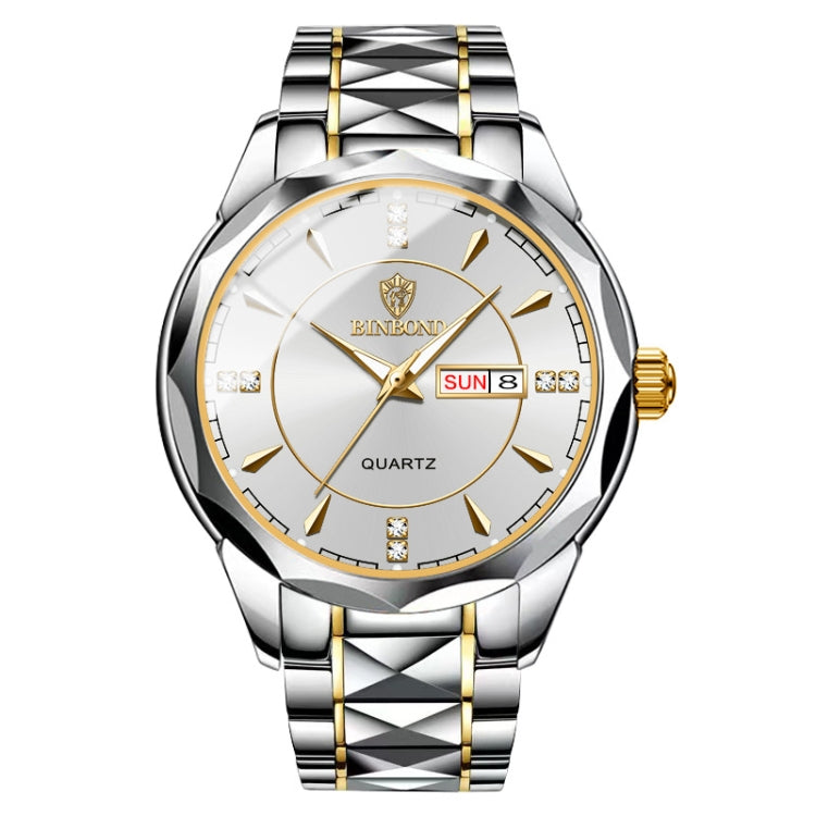 BINBONG B5552 Luminous Multifunctional Business Calendar Quartz Watch Inter-gold-White